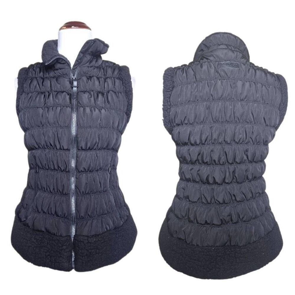 Calvin Klein Performance Puffer Vest Black Sherpa Trim Full Zip Women Sz L
